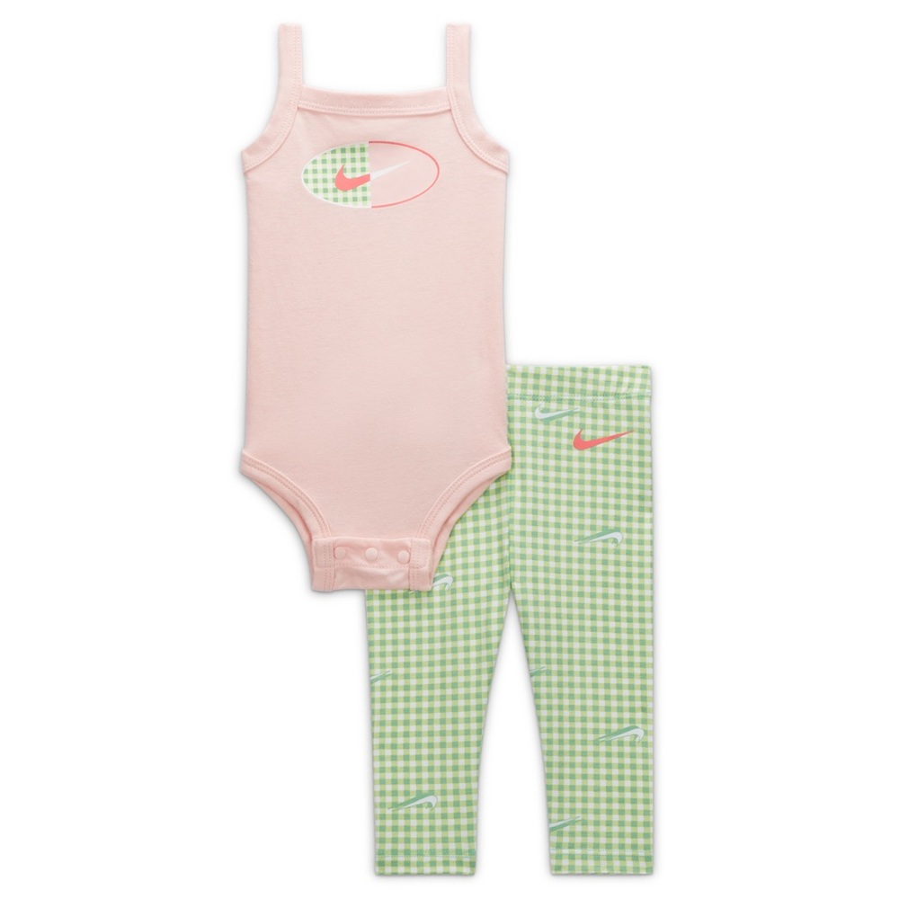 Nike Baby 2-Piece Set – 12M Pink Bodysuit & Gingham Leggings
